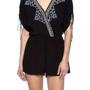 Flying Tomato Black Romper with Colorful Embroidery